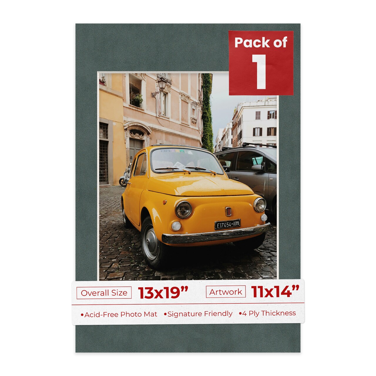 Dark Grey Suede Mat Board for 13x19 Frames - Fits 11x14 Photos